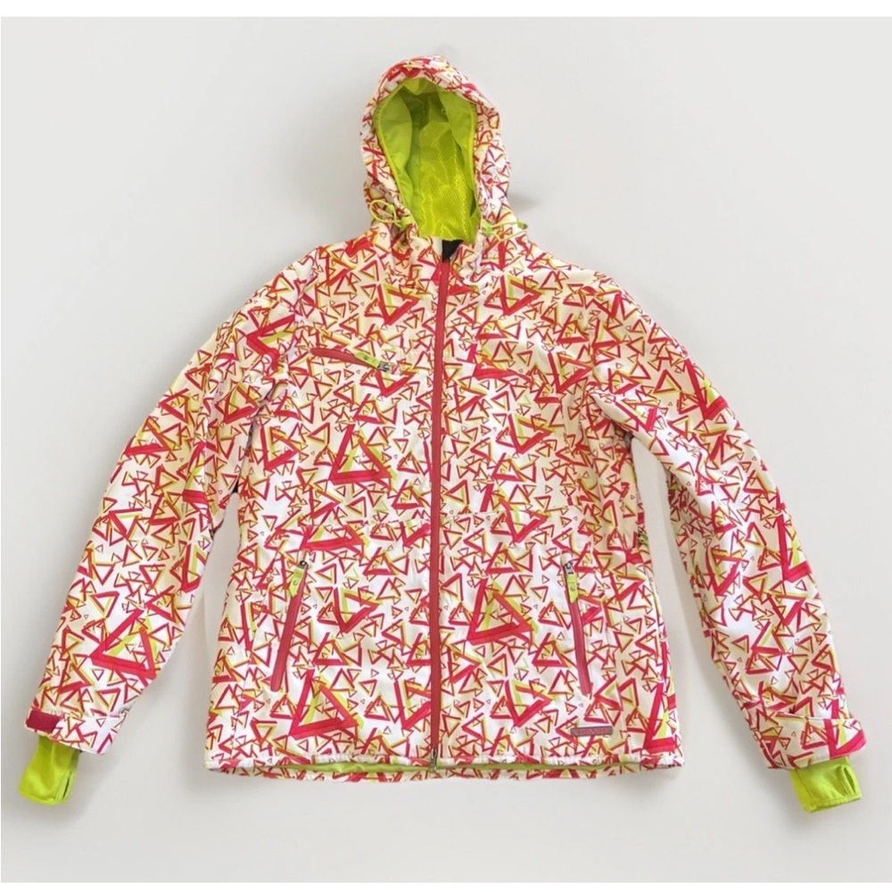 Snowboard & Ski Jacket Women’s SZ Large Pink & Fluorescent Green geometric SIMS